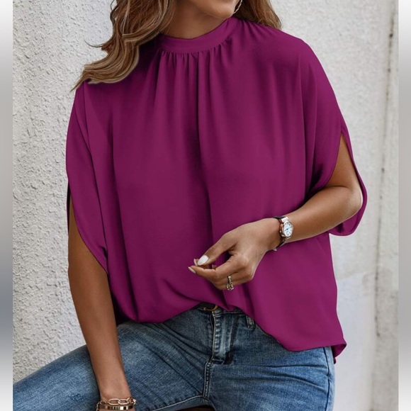 Boho Batwing Sleeve Tie Back Ruched Top Blouse Shirt - Picture 4 of 4